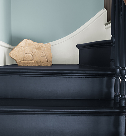 Navy staircase white trim