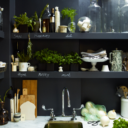 kitchen shelves black chalkboard 415