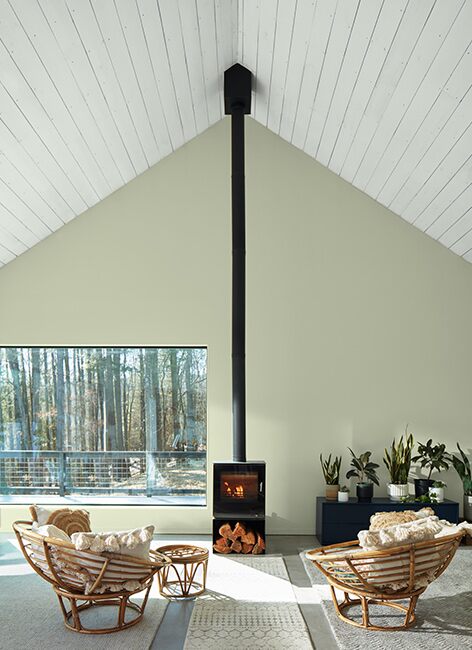 living-room-white-shiplap-ceiling-green-wall-paint-650