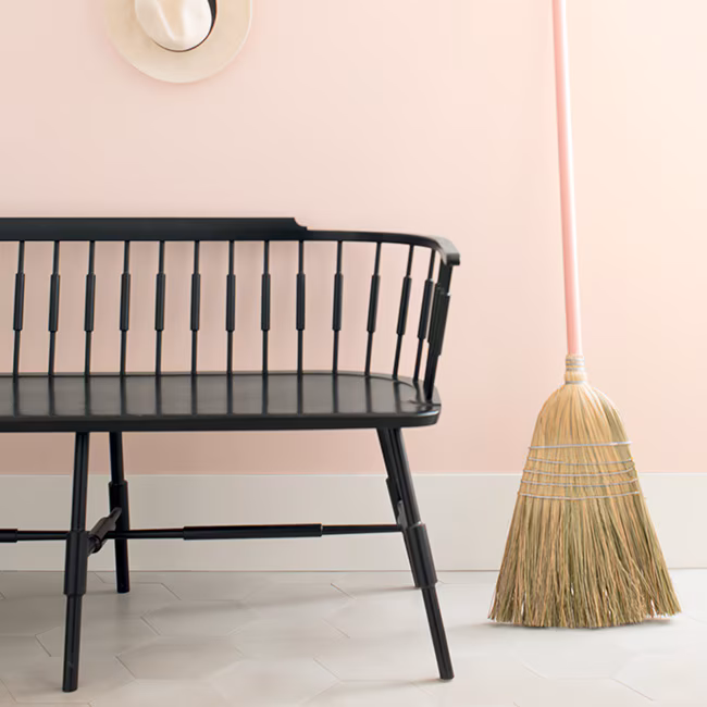 pink-wall-paint-black-bench-broom-colors-650x650