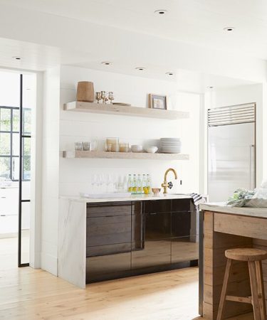 white-paint-kitchen-black-cabinets-open-shelving-carousel